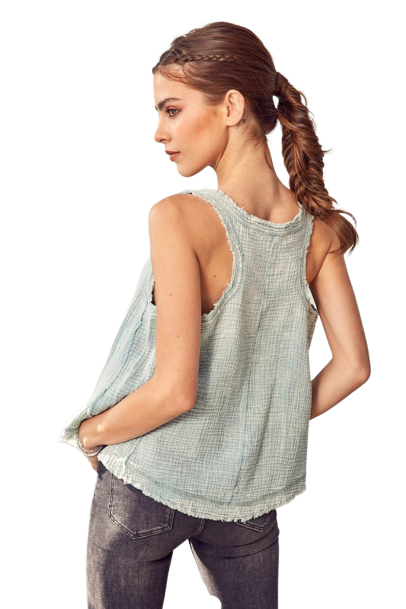 Apparel- Mustard Seed Sleeveless V Neck Waffle Weave Top Icy Blue