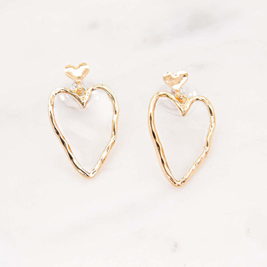 Earrings- Royal Standard Devotion Heart Earrings Gold/Clear