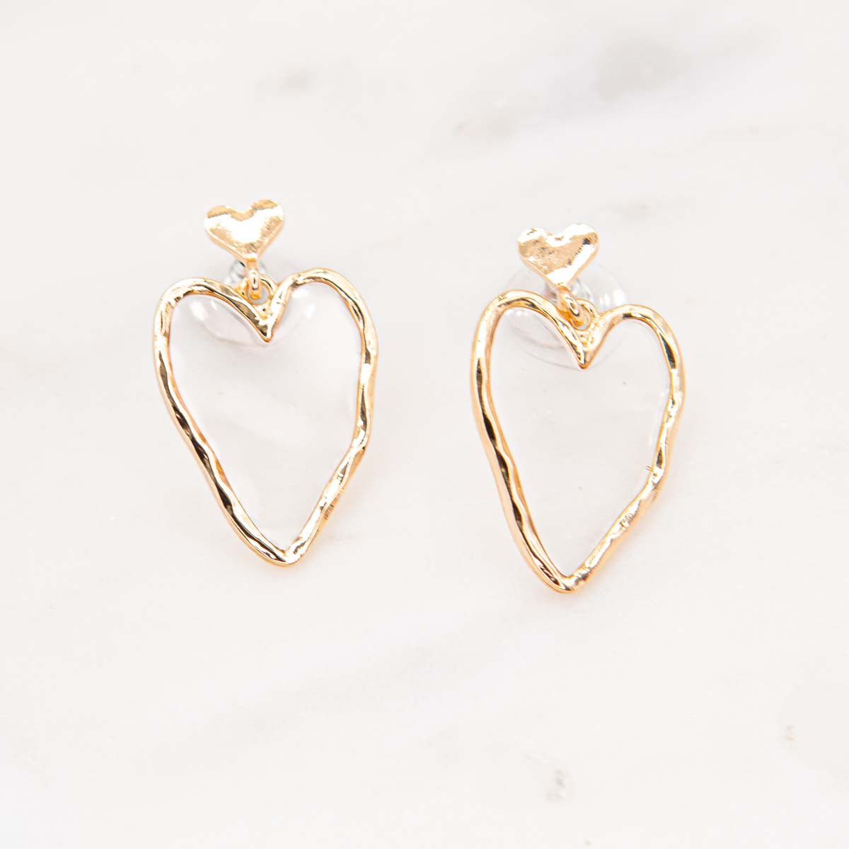 Earrings- Royal Standard Devotion Heart Earrings Gold/Clear