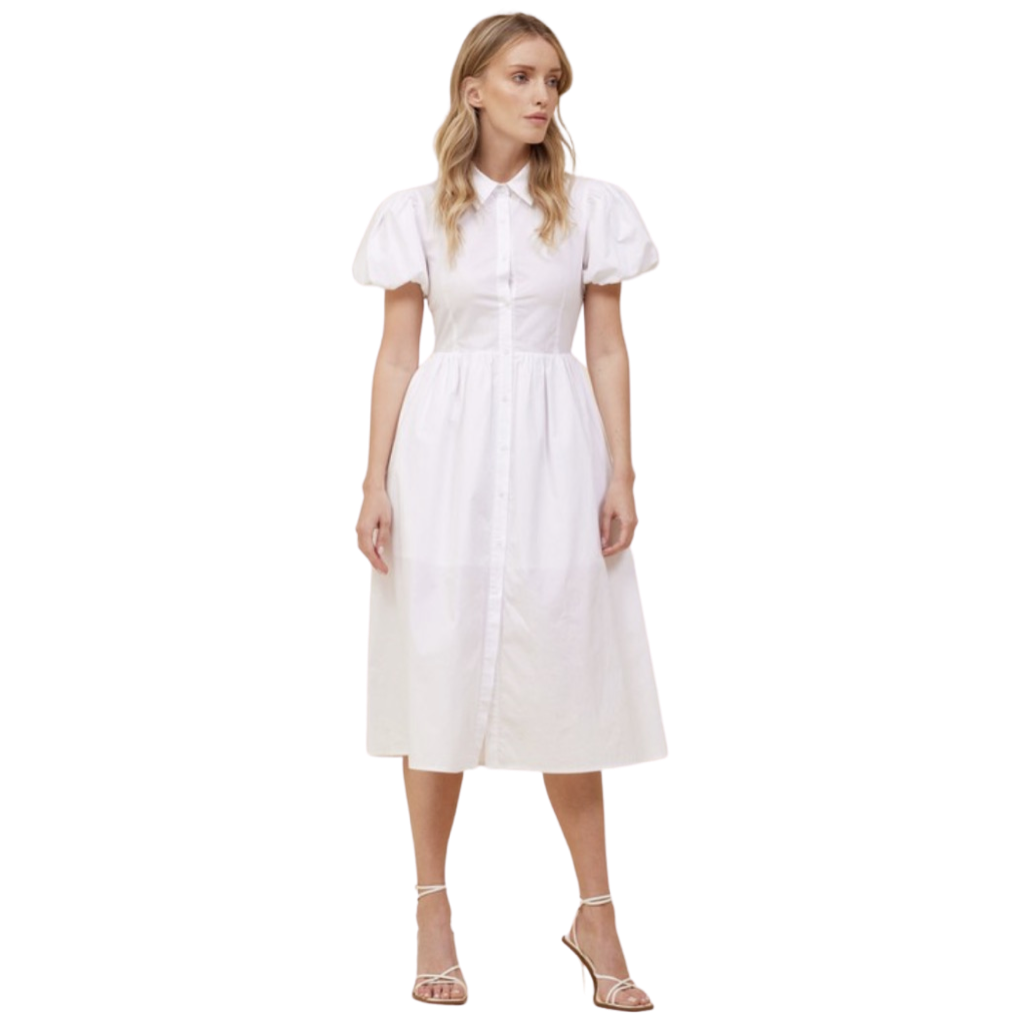 Apparel- Moodie Collard Button Down Dress with Puffed Sleeves