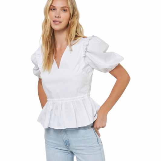 Apparel- English Factory V Neckline Puffed Sleeve Top