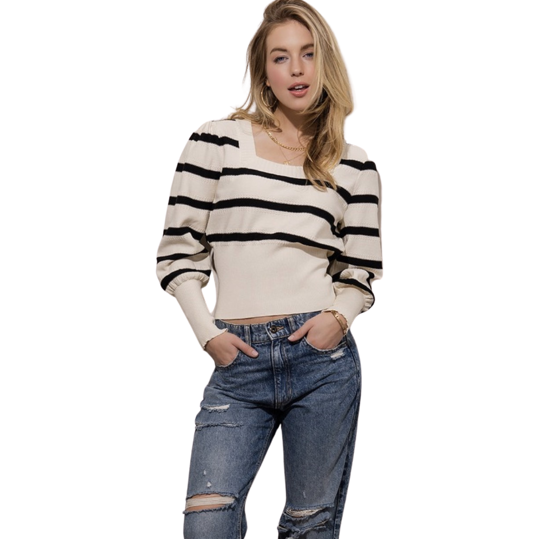 Apparel- Trend Notes Striped Fitted Sweater Top