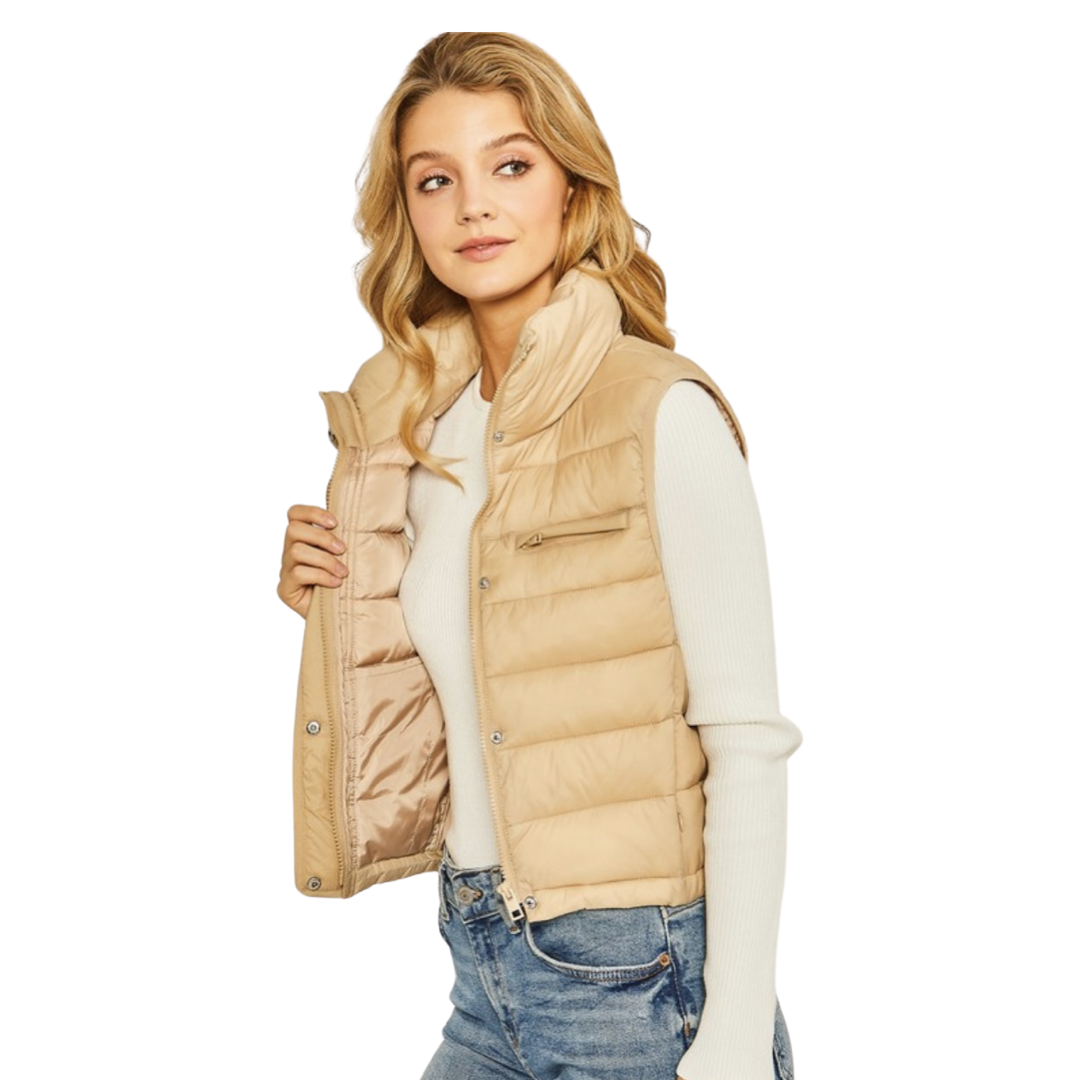 Apparel- Love Tree Woven Solid High Neck Vest