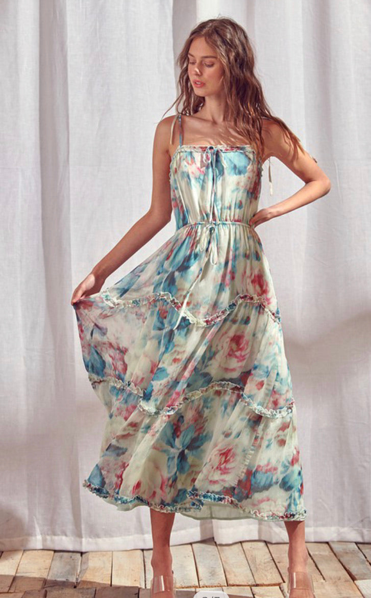 Apparel- Storia Watercolor Floral Midi Dress