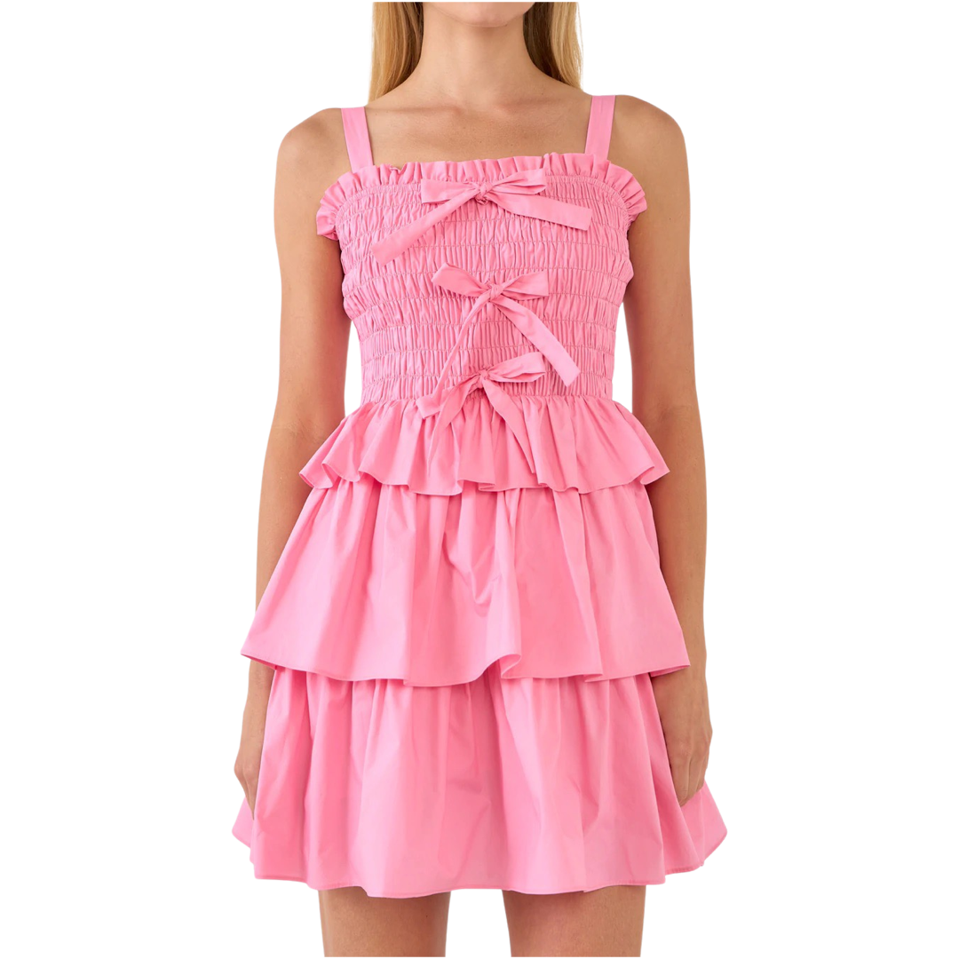 Apparel- English Factory Ruffled Tiered  Mini Dress with Ties