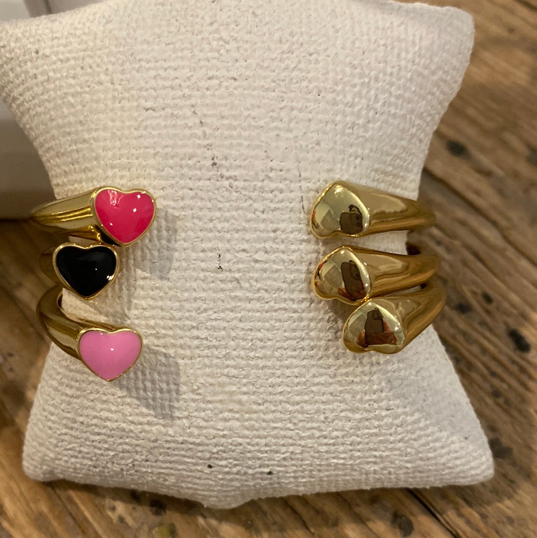 Bracelets- M&E Bling Open Cuff  Enamel and Gold Heart Bracelet