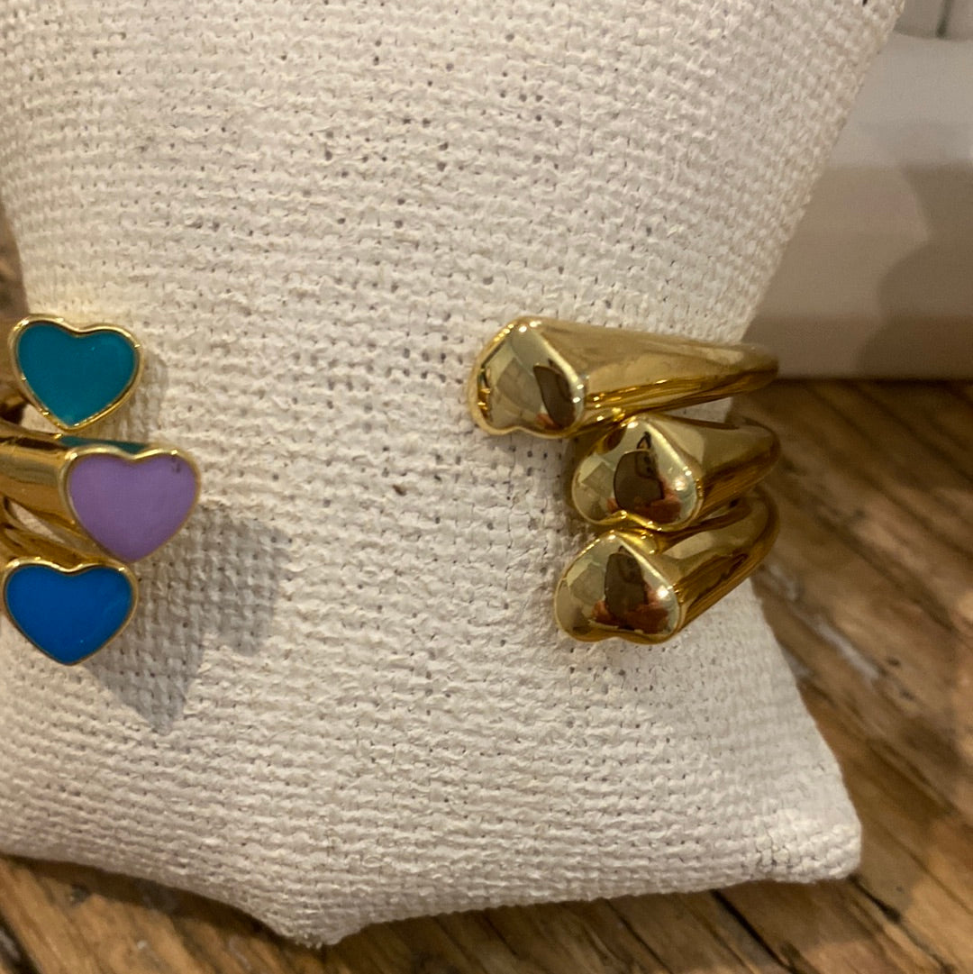 Bracelets- M&E Bling Open Cuff  Enamel and Gold Heart Bracelet