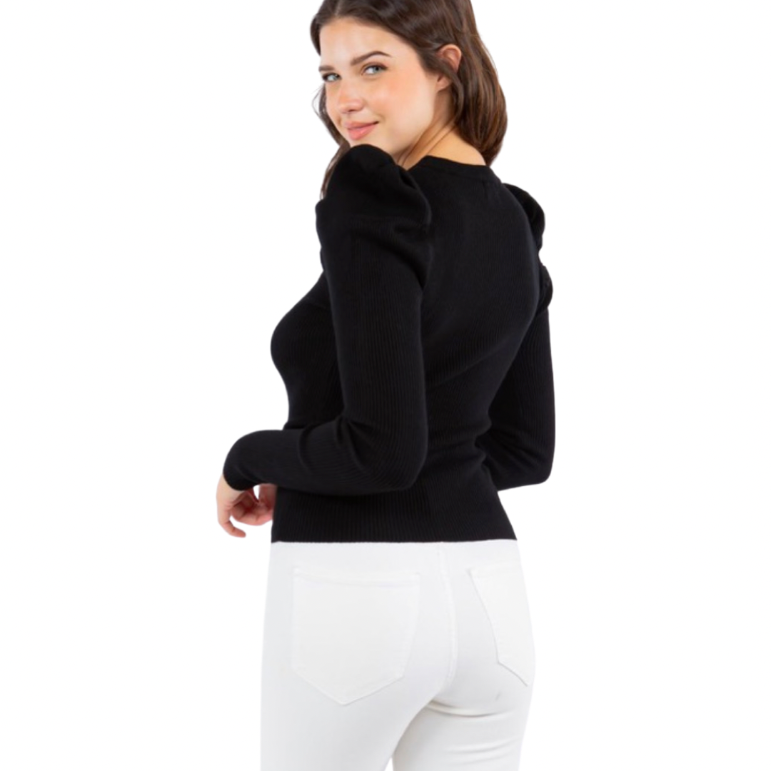 Apparel- Dreamers by Debut Fuzzy Puff Sleeve Sweater