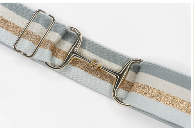 Belts- Mint Stripes 2” Gold Snaffle Bit Elastic Belt