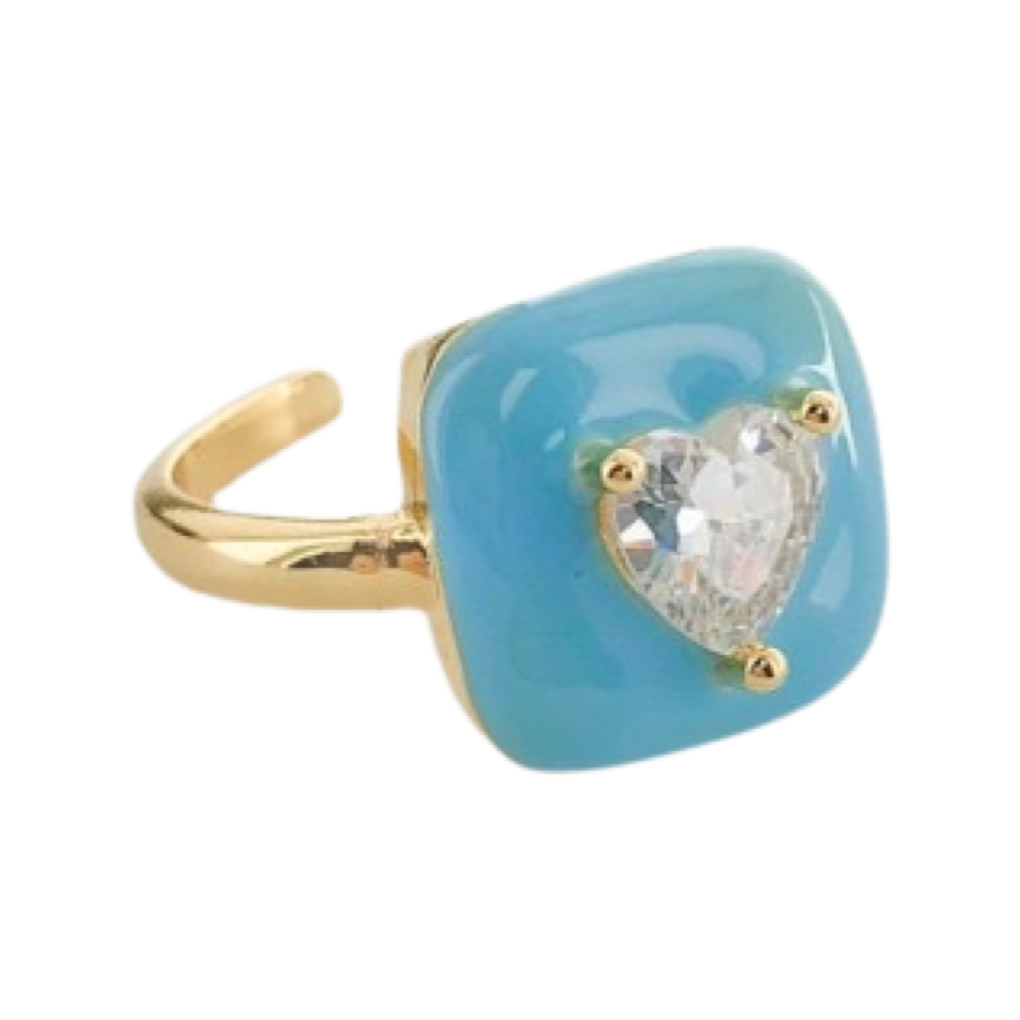 Rings- M&E Bling Heart Rounded Square CZ Enamel Rings