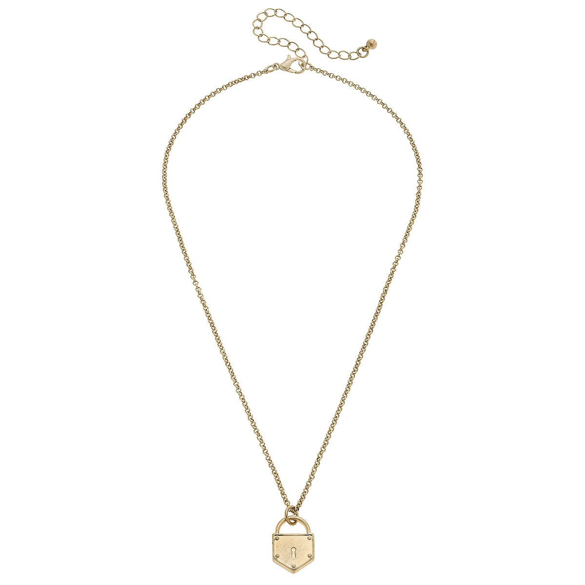 Necklaces- Canvas Piper Delicate Chain Padlock Necklace in Worn Gold