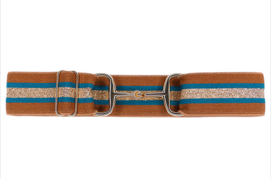 Belts-  1 1/2” Montfort Gold Snaffle Bit Elastic Belt
