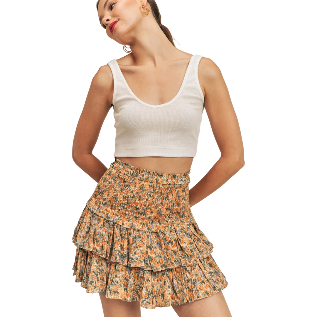 Apparel- Reset by Jane Sunny Smocking Ruffle Mini Skirt