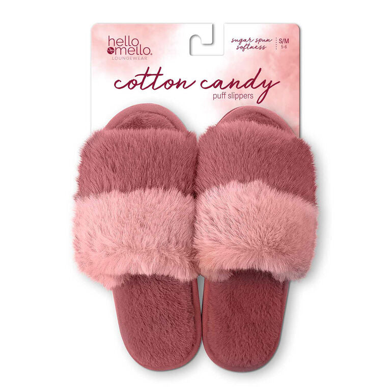 Slippers- Hello Mello Cotton Candy Puff Slippers in Berry