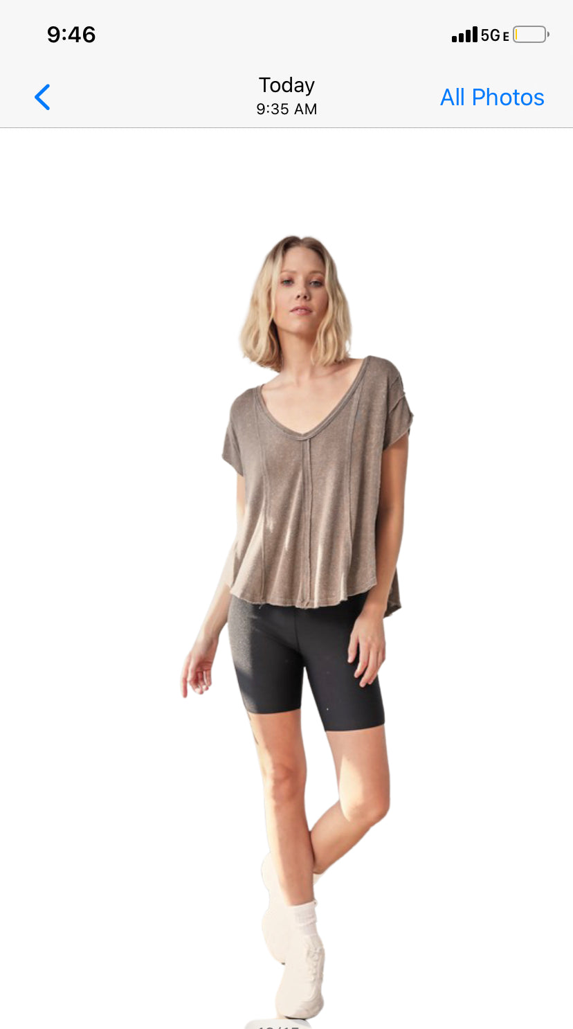 Apparel- Mustard Seed V Neck Pleat Shirt Warm Taupe