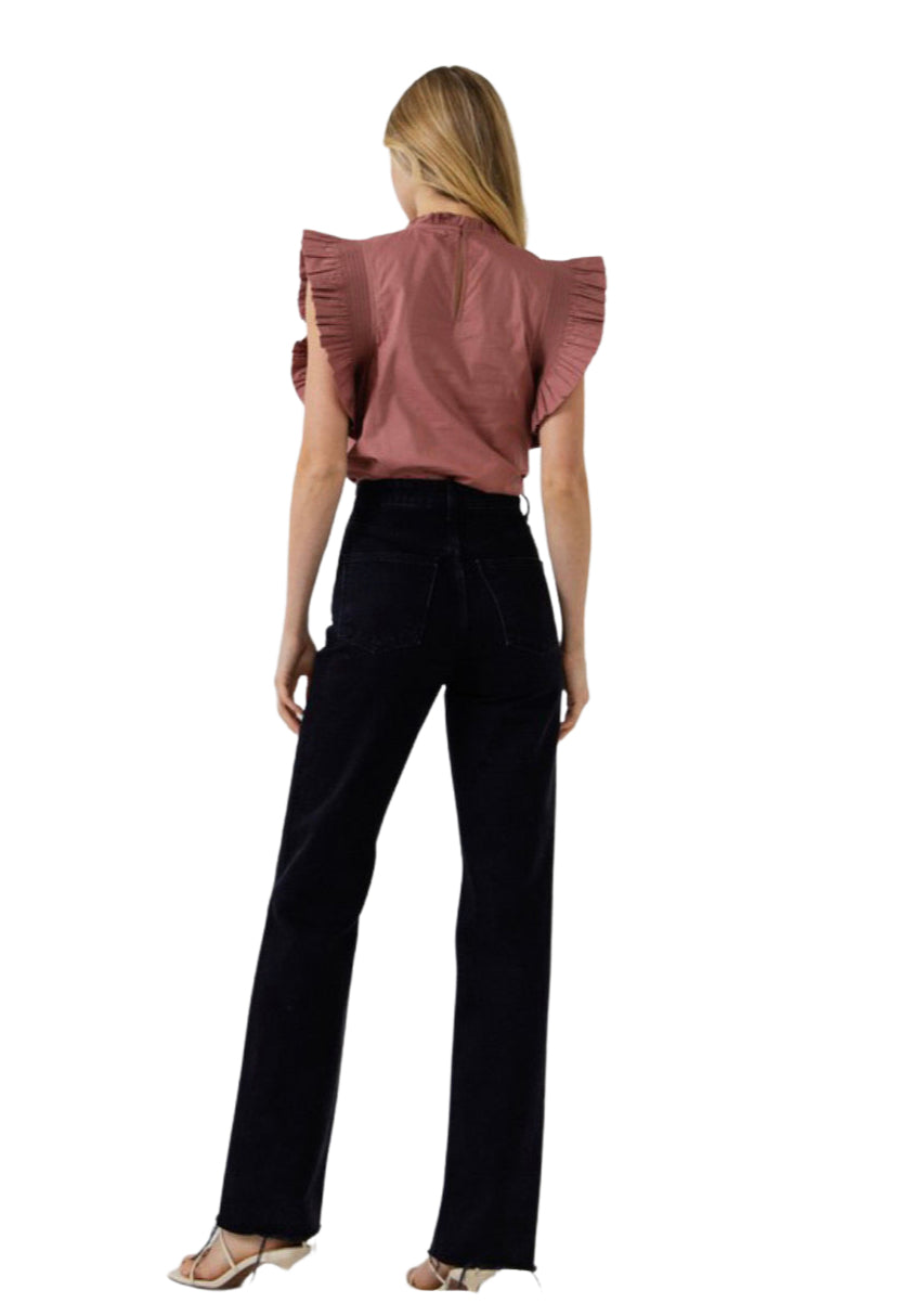 Apparel- English Factory Ruffle Sleeve Poplin Top Mauve