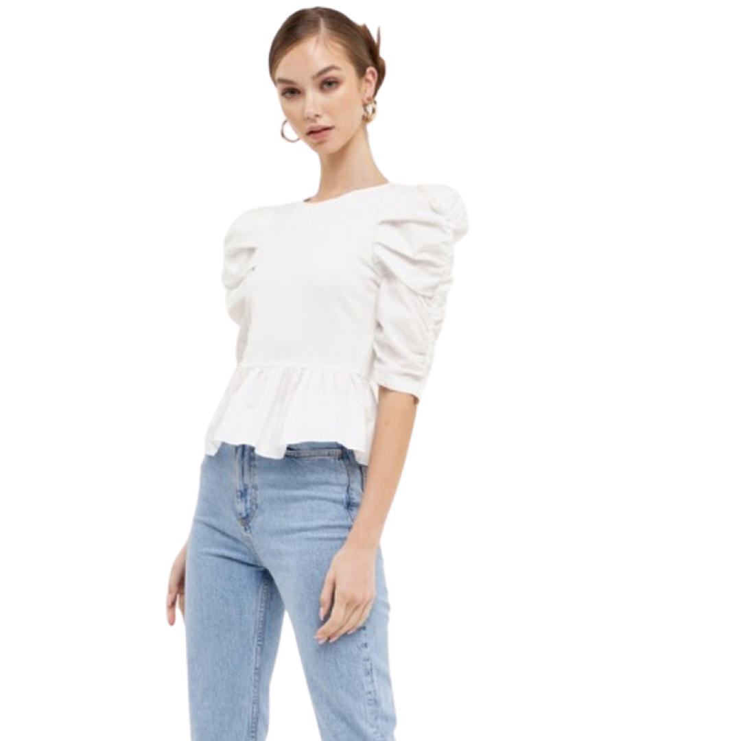 Apparel- English Factory Pleated Puff Sleeve Top