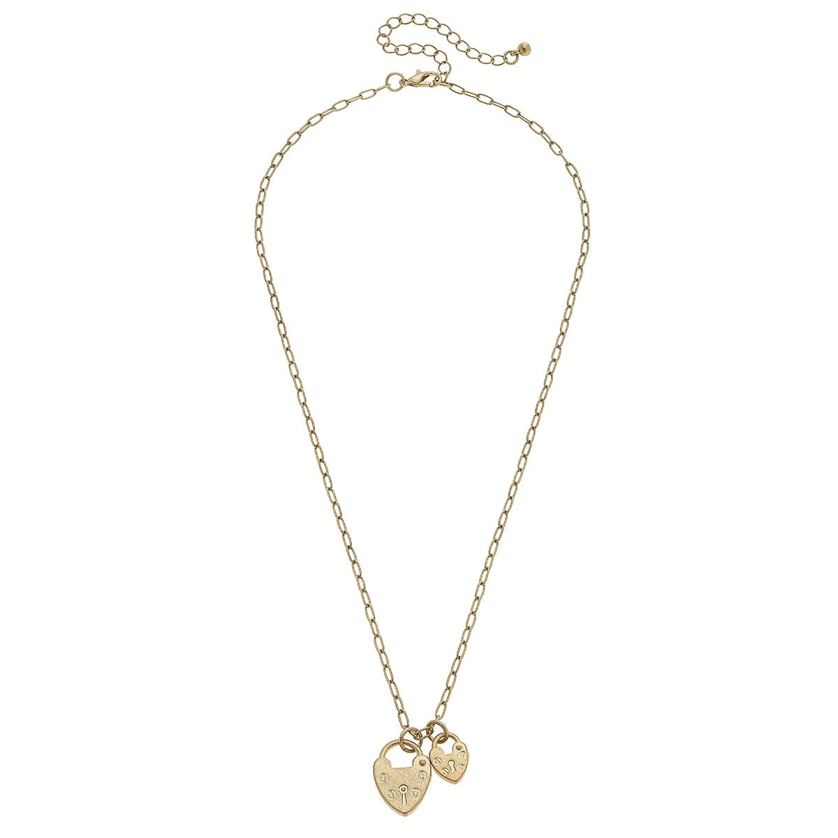 Necklaces- Canvas Mia Heart Padlock Charms Necklace in Worn Gold
