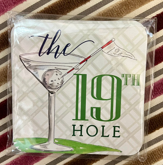 Home- Rosanne Beck Paper Coasters The 19th Hole Martini Glass- Green and Blue Gingham