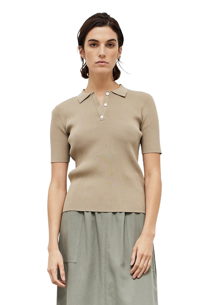 Apparel- Grade and Gather Best Ribbed Knit Polo Shirt Dry Thyme