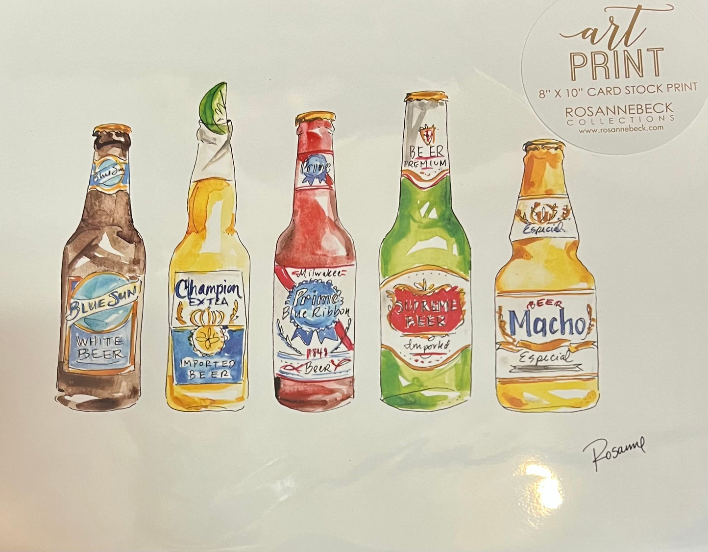 Home- Rosanne Beck Collections Art Print 8x10- Hand Painted Beer Bottles