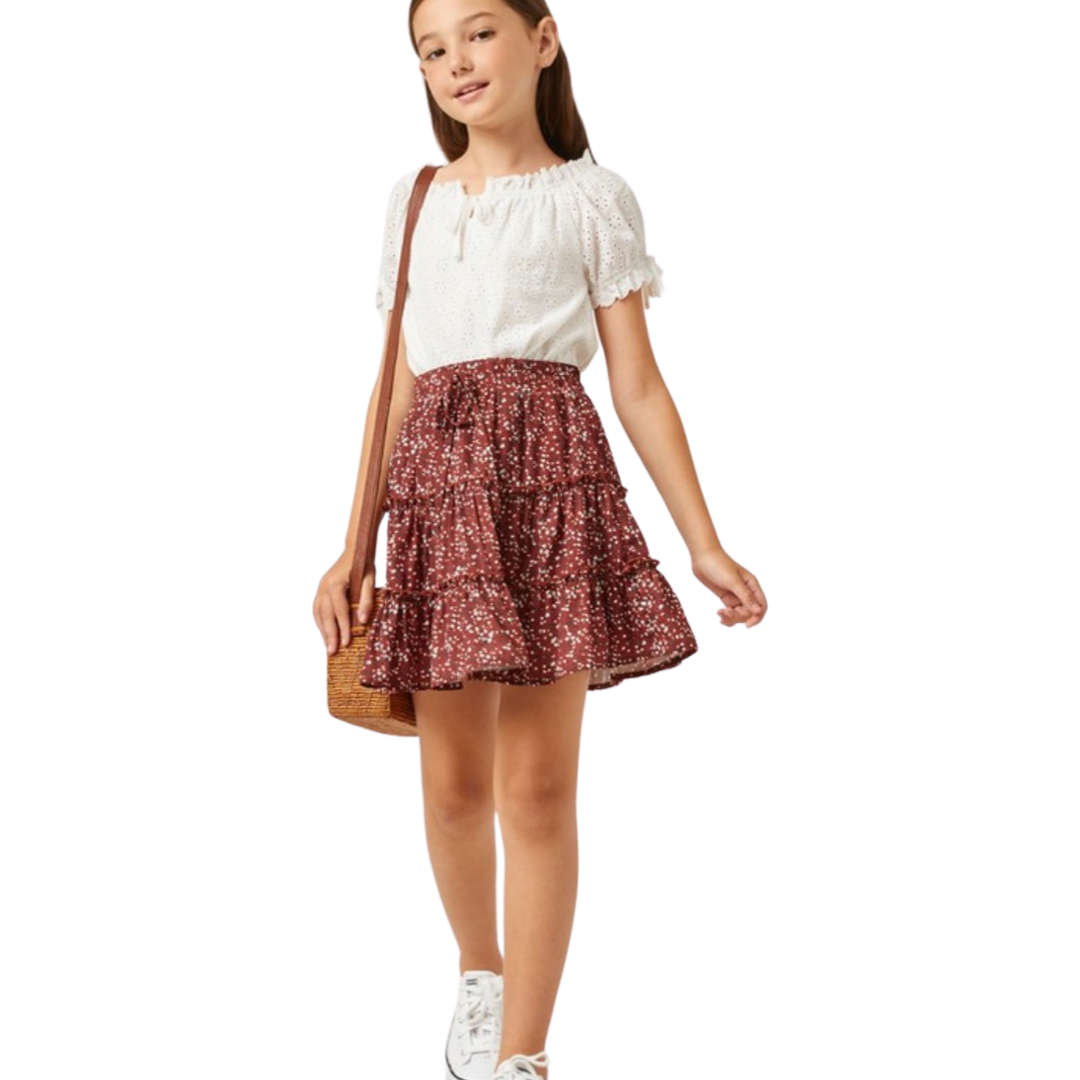 Girls- Hayden Girls Ruffle Tiered Drawstring Mini Skirt