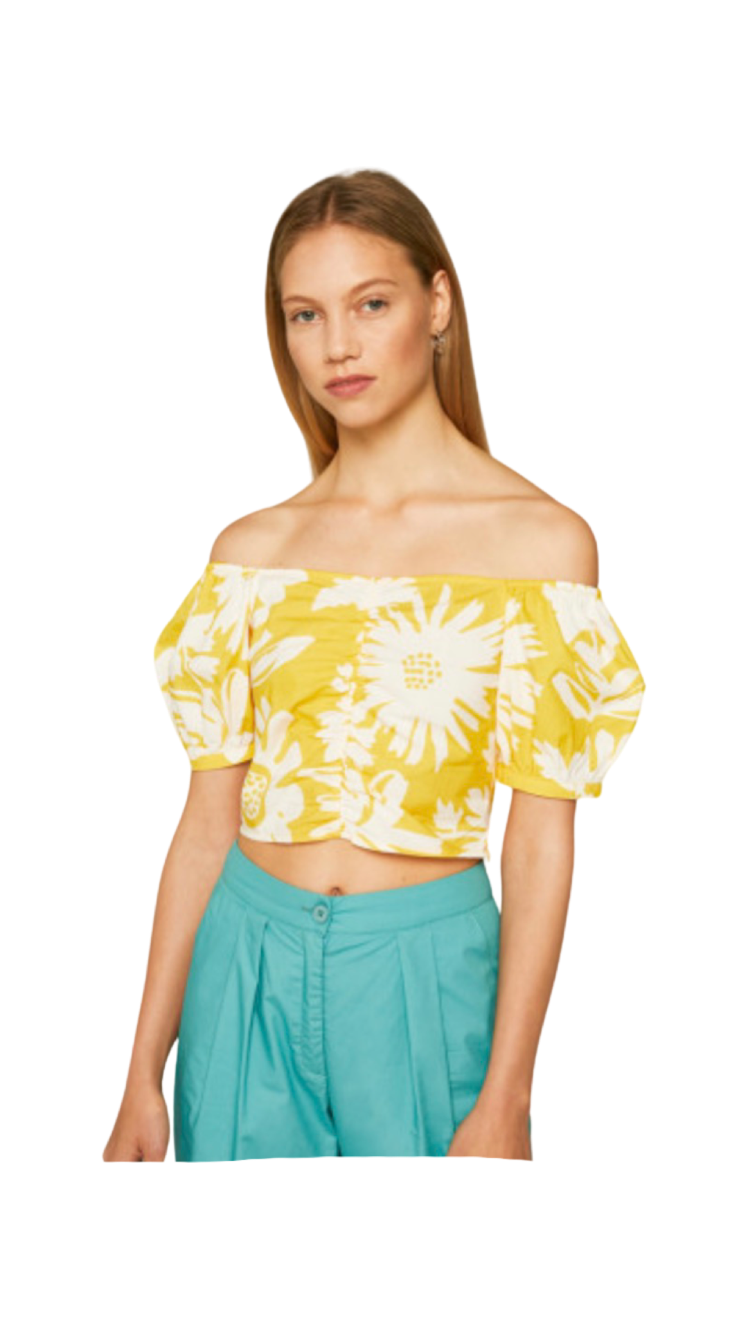 Apparel- Compania Fantastica Yellow and White Crop Top