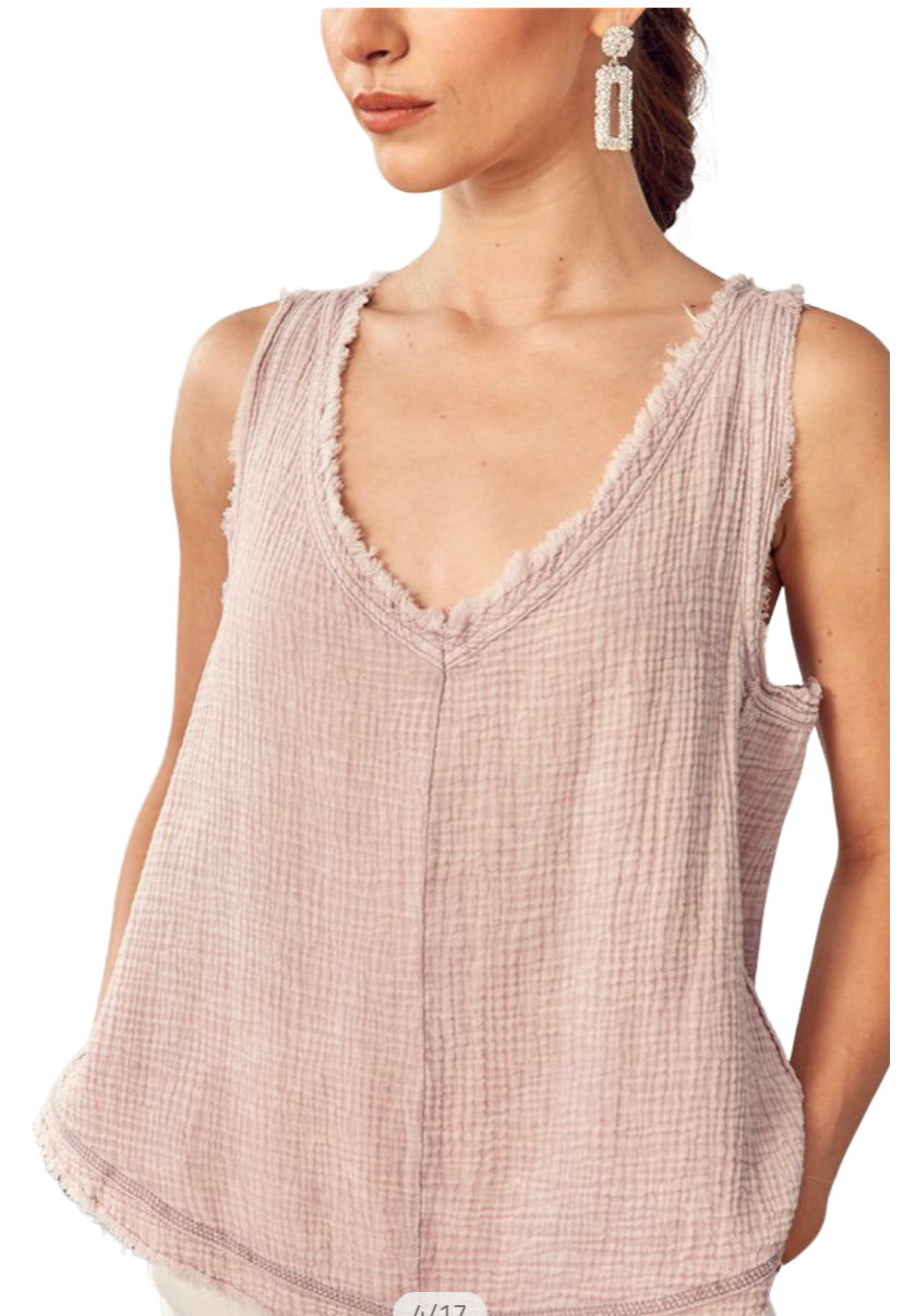 Apparel- Mustard Seed Sleeveless V Neck Waffle Weave Top Lavender