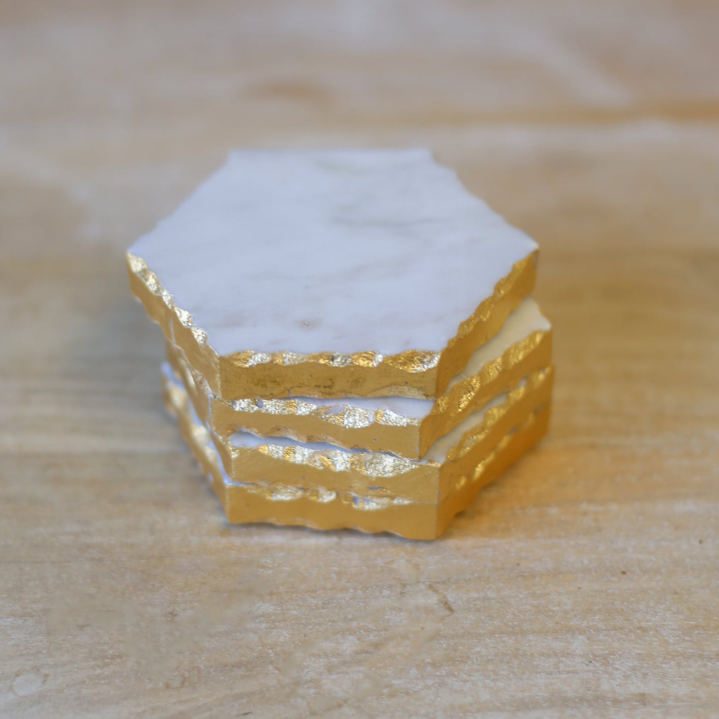 Marble Collection- Vernazza Marble Coasters- 4x4 White/Brass