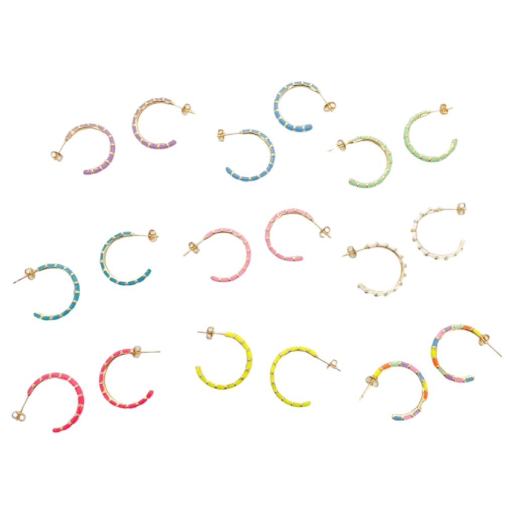 Earrings- M&E Bling Striped Enamel Hoops