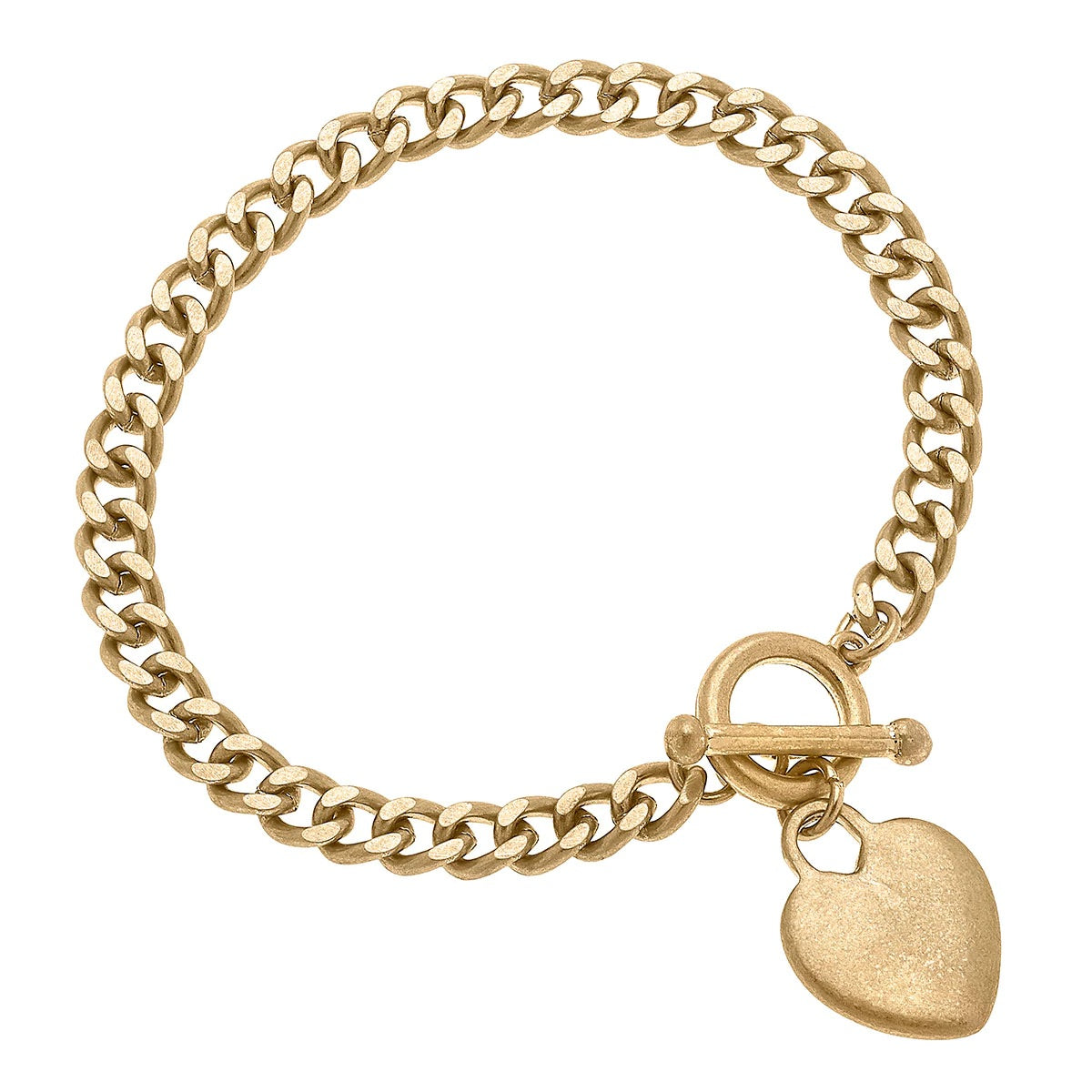 Bracelets- Canvas Samantha Heart Curb Bracelet in Worn Gold