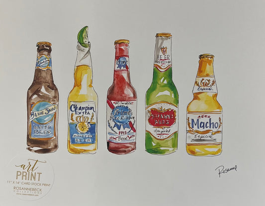 Home- Rosanne Beck Collections Art Print 11x14- Hand Painted Beer Bottles