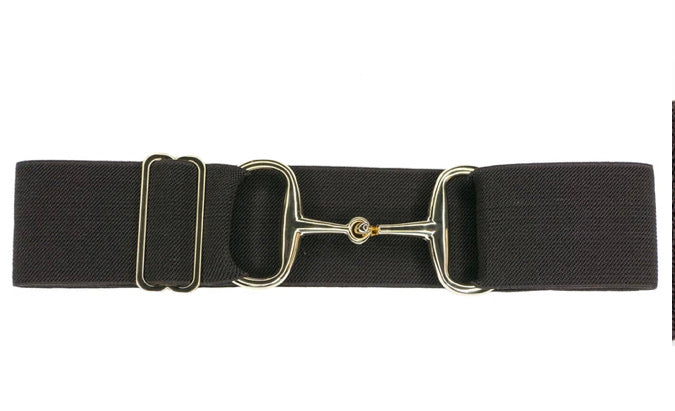 Belts- Chocolate 2” Gold Snaffle Bit Elastic Belt