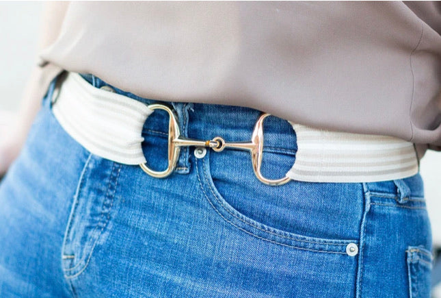 Belts- Bethany 2” Gold Snaffle Bit Elastic Belt