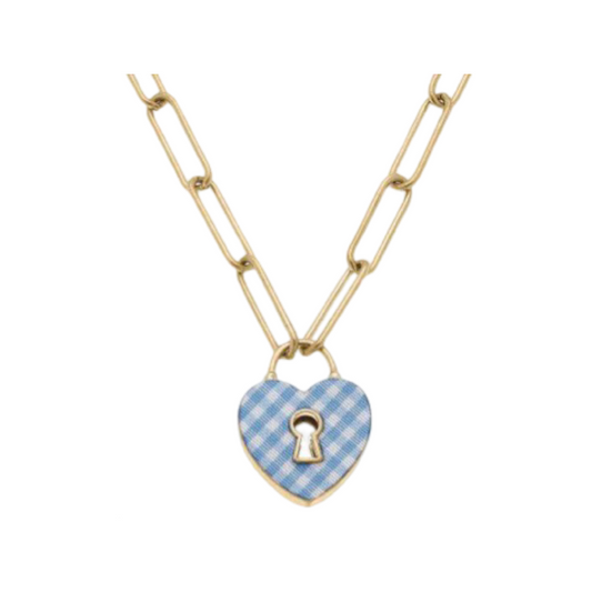 Necklaces- Canvas Moncler Gingham Heart Padlock Necklace