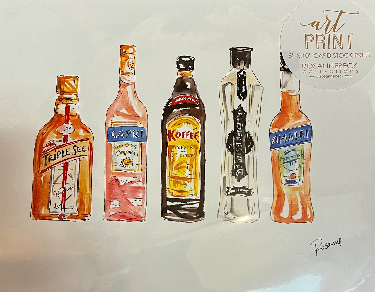 Home- Rosanne Beck Collections Art Print 8x10- Hand Painted Liqueur Bottles