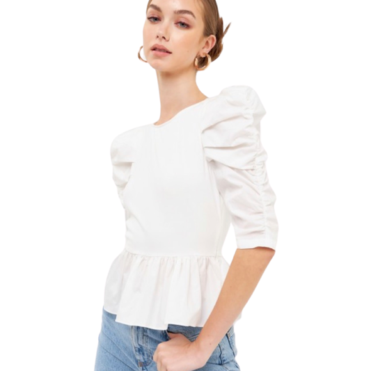 Apparel- English Factory Pleated Puff Sleeve Top