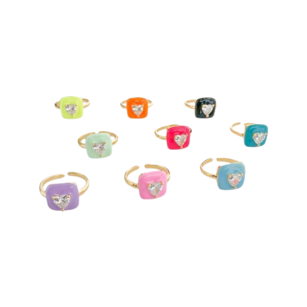 Rings- M&E Bling Heart Rounded Square CZ Enamel Rings