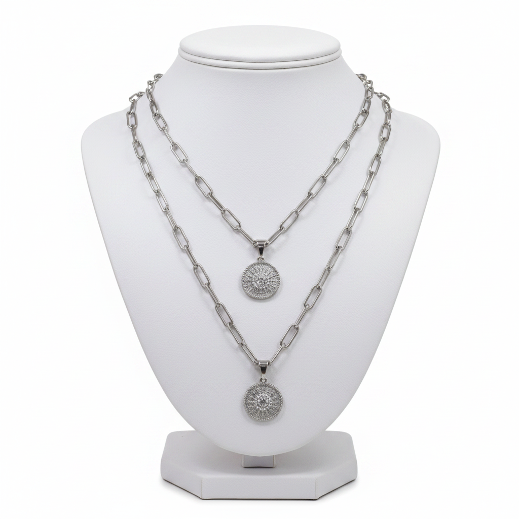 Necklaces- M&E Bling Coin Necklace Silver