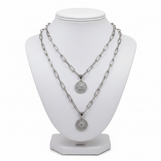 Necklaces- M&E Bling Coin Necklace Silver