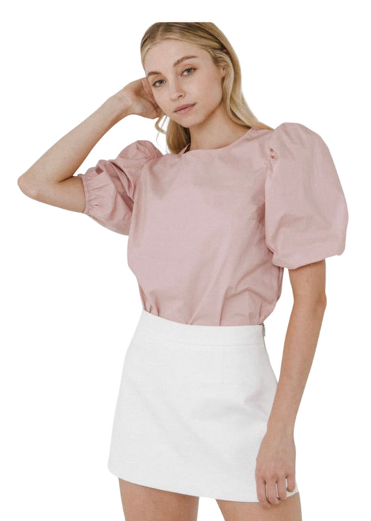 Apparel- English Factory Poplin Puffed Sleeve Top Dusty Pink