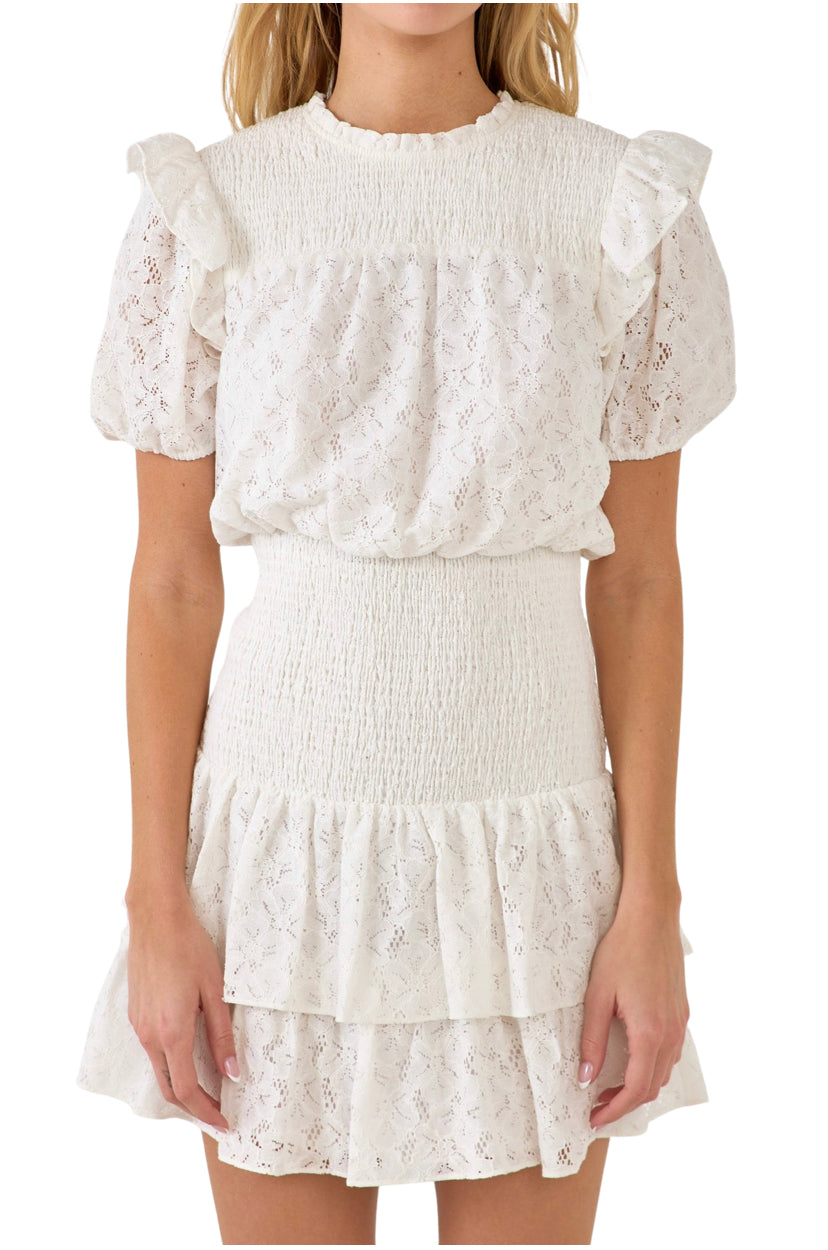 Apparel- Endless Rose White Dress with Smocked Waist