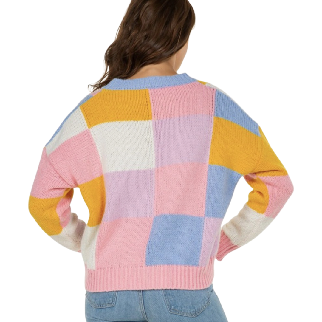 Apparel- Dreamers by Debut Pastel Color Block Checkered  Sweater