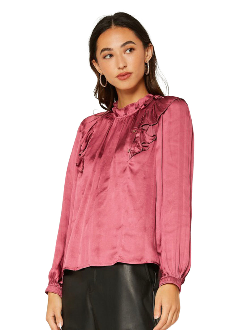 Apparel- Current Air Silky Satin Top in Raspberry
