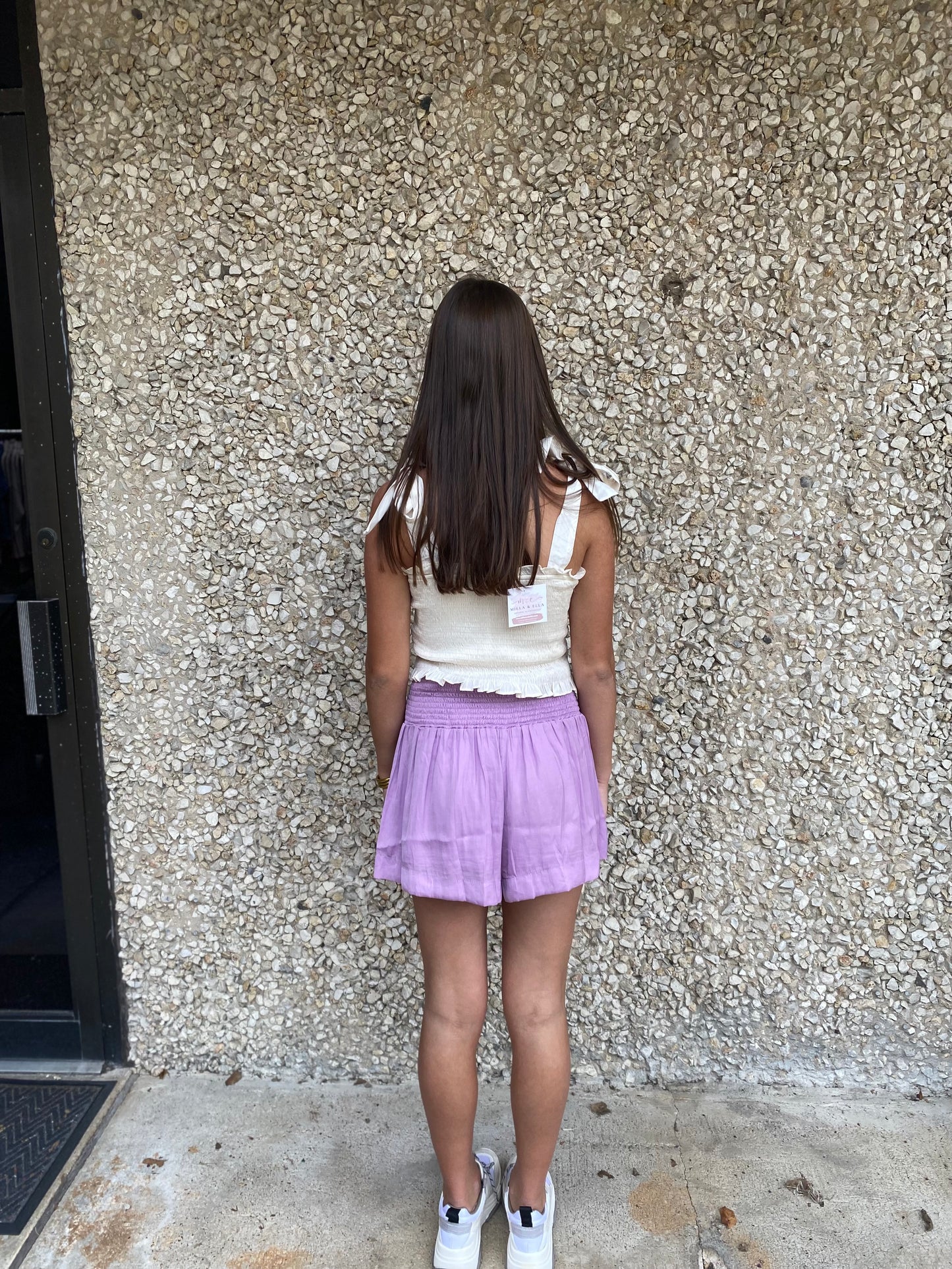 Apparel- TCEC Smocked Waist Band Solid Shorts Lavender