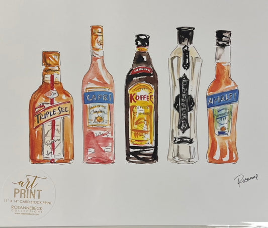 Home- Rosanne Beck Collections Art Print 11x14- Hand Painted Liqueur Bottles