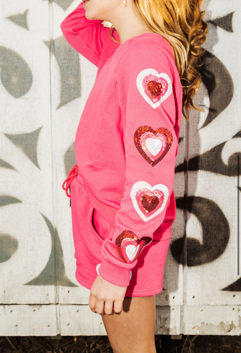 Girls- Queen of Sparkles Pink Heart On Your Sleeve Sweatshirt