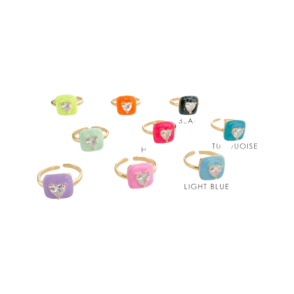 Rings- M&E Bling Heart Rounded Square CZ Enamel Rings