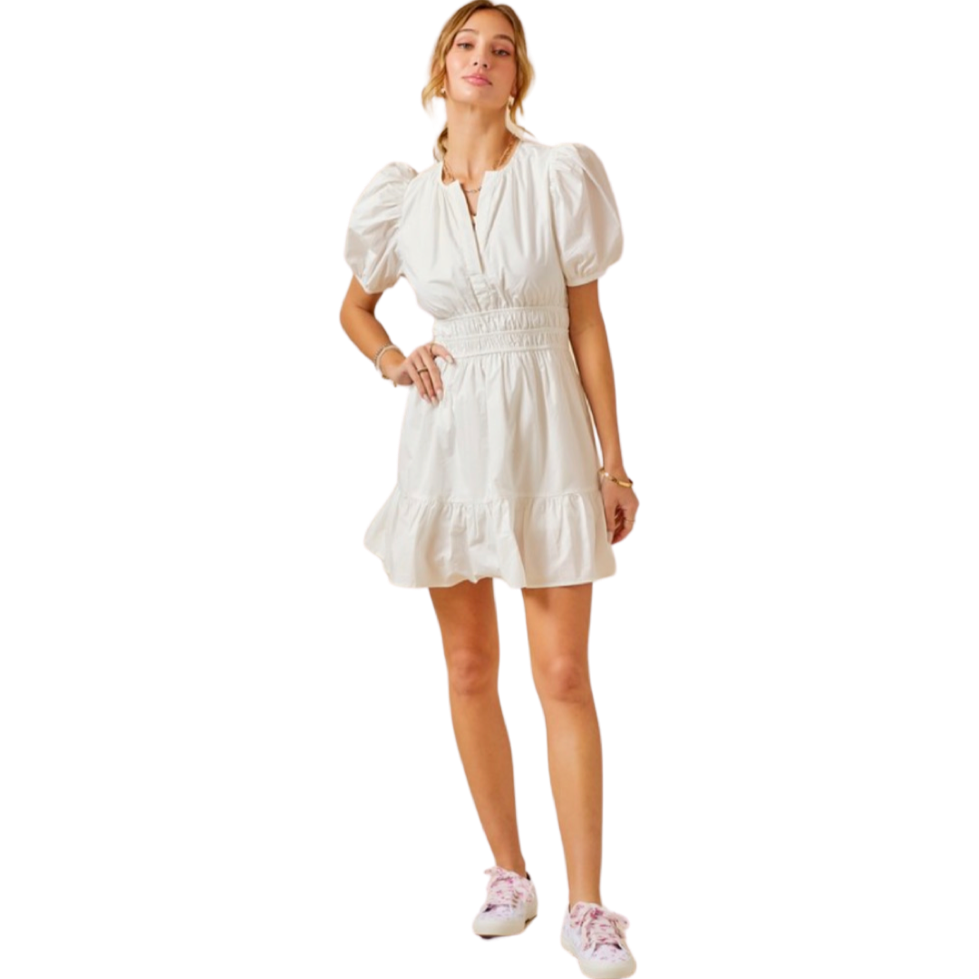 Apparel- Day+Moon Puffed Sleeve Cinch Waist Mini Dress