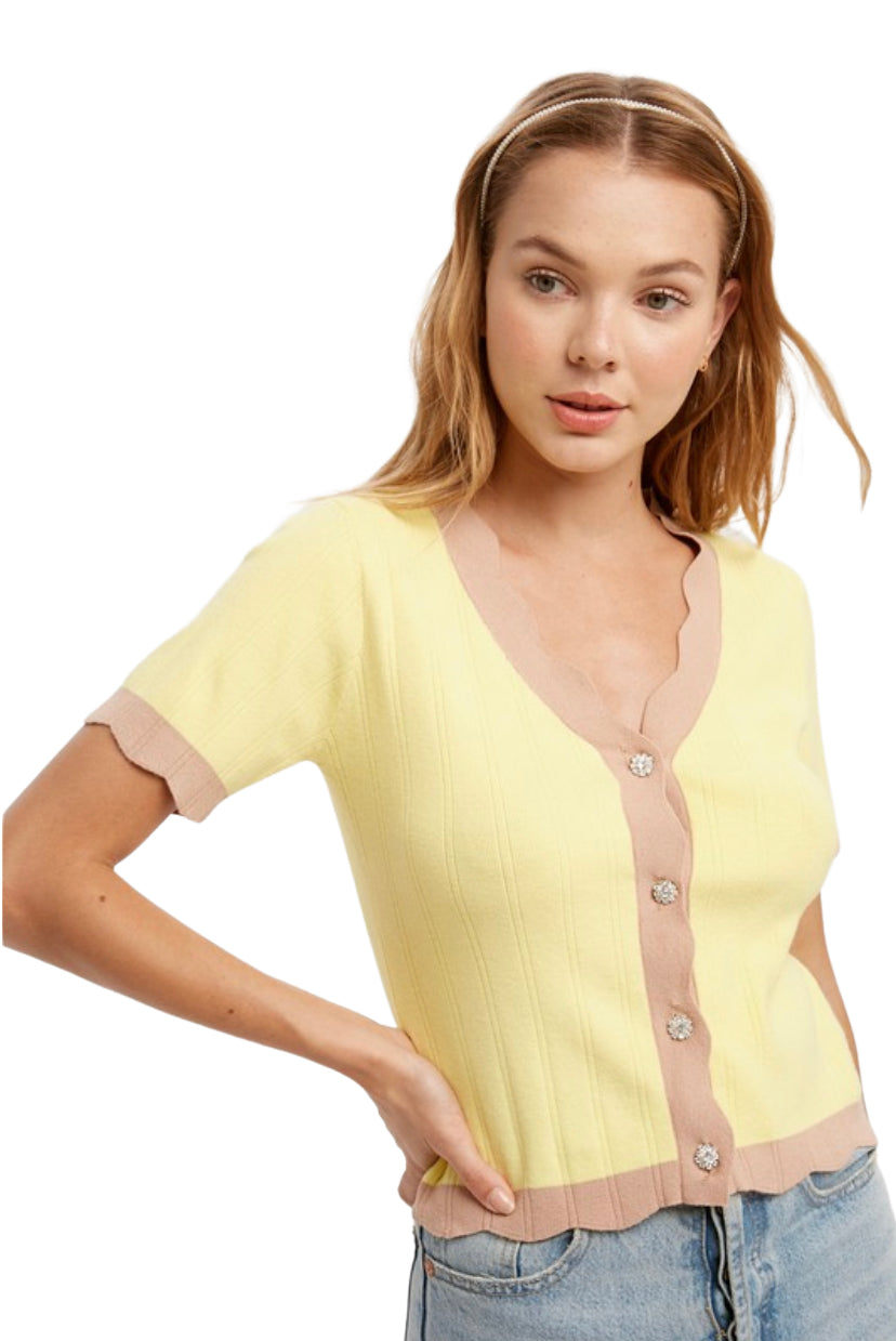 Apparel- Listicle Short Sleeve Cardigan Sweater Top